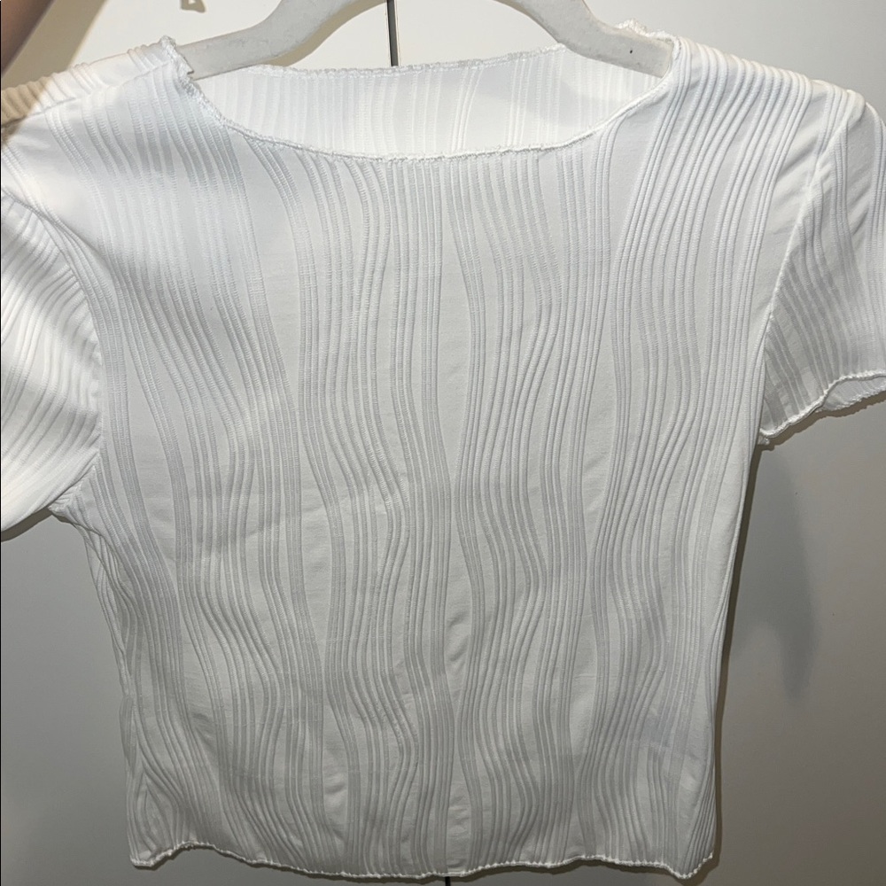 SHEIN White Short Sleeve Textured Wave Rib Tee